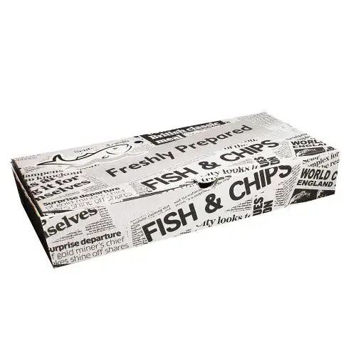 Caja de papel para alimentos para llevar con impresión de bajo precio para patatas fritas y pescado de 12 pulgadas con alta calidad