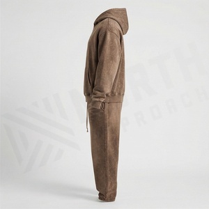 Survêtement d'hiver en coton pour homme, coupe oversize, délavé à l'acide, respirant, vêtements de sport de haute qualité, logo personnalisé imprimé, orné de strass - Product Image 3