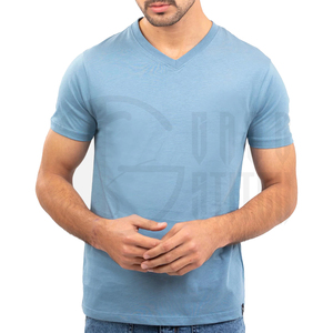 T-shirt col en V pour homme, mélange de coton, uni, décontracté, coupe classique, manches courtes, haut d'été confortable, basique, écologique, respirant - Product Image 2