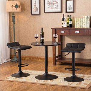 Belham <b>Adjustable</b> Height <b>Bar</b> Table and 2 Swivel <b>Stools</b> Round Top and Black Bonded Leather Black <b>Bar</b> Furniture Sets - Product Image 1
