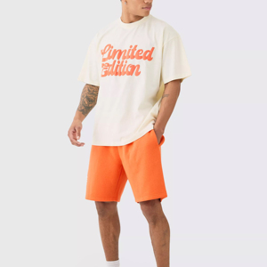 Ensemble T-shirt et short tie-dye 100 % coton pour homme, col rond, motif uni, vêtements de sport personnalisés - Product Image 1