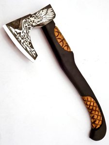 Handmade <b>Axe</b> Damascus Steel Blade <b>Wood</b> Handle With Leather Sheath Outdoor Knife - Product Image 2