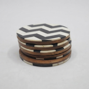 Black and <b>White</b> Chevron Bone Inlay Handmade Round <b>Coaster</b> Set 10cm Diameter Modern Design From REHMAN CRAFT - Product Image 5