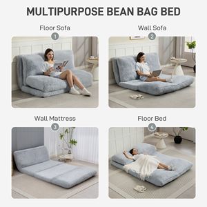Divano Letto Pieghevole Contemporaneo a Una Piazza Ampia in Peluche Grigio Chiaro - Product Image 4