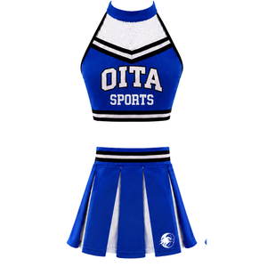 Ensemble uniforme de cheerleading bleu roi : Jupe plissée et crop top pour performance d'équipe, compétition de danse, tenue de sport athlétique - Product Image 1