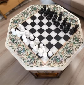 Marble Inlay Chess Table Designs Luxury Stone Chess Game <b>Board</b> Eco-Friendly Chess <b>Board</b> Flower <b>Angel</b> Design Black Sapphire Look - Product Image 6