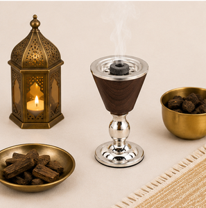 Arabic Metal <b>Bakhoor</b> Burner With Removable Stainless Steel Cup Dark Wood And Chrome Goblet Incense Holder Modern Charcoal <b>Oud</b> - Product Image 2