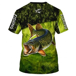 Camisa de Pesca para Hombre, Diseño de Lúcio con Sublimación, Secado Rápido, UPF 50, Camuflaje Verde, Patrón Sólido, Manga Corta, Ropa para Exteriores - Product Image 5