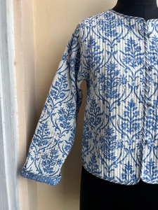 Chaqueta de pana con estampado indio a mano para mujer, acolchada con relleno de algodón, nuevo estilo, abrigo con estampado de flores azul cielo, a precio de fábrica. - Product Image 6