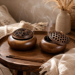 Quemador de Incienso Ecológico de Madera de Sándalo Hecho a Mano, Soporte de Incienso con Tapa Tallada, Decoración Religiosa Boho para Meditación, Arte Caprichoso - Product Image 6