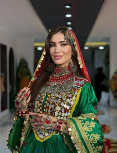 Green Gulbakhmal Vintage Long Sleeve Knee-Length Cotton Silk Bridal Party <b>Dress</b> Eco-Friendly Anti-Wrinkle Casual Formal - Product Image 5