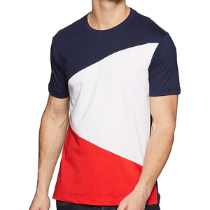 Camiseta de Manga Corta para Hombre, con Bloques de Color y Diseño Geométrico, Cuello Redondo, Estilo Casual Tejido - Product Image 1