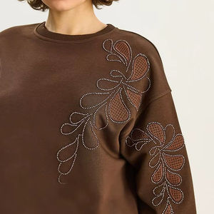 Sudadera de Algodón de Alta Calidad para Mujer, Cuello Redondo, con Cuentas, Diseño Floral de Moda, Manga Larga, Jersey, Ropa de Invierno - Product Image 1