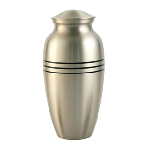 Urnas funerarias de latón de alta calidad para adultos con líneas negras y acabado en estaño para cenizas humanas. - Product Image 1
