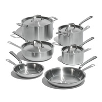 Ensemble de casseroles et poêles de cuisine commerciales en gros, batterie de cuisine en acier inoxydable triple couche, finition poli miroir, compatible induction