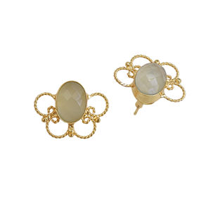 Laxmi Jewellers Women's Aqua Natural Stone Oval Gold Plated Casual Sporty <b>Stud</b> <b>Earrings</b> for Wedding - Product Image 3