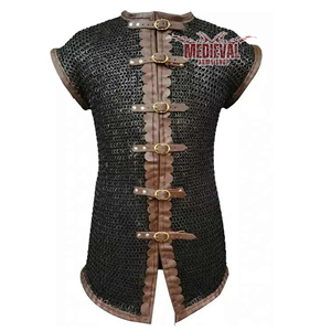 Camisa de malla de acero dulce con ribete de cuero, remachada plana con anillo de arandela, armadura de hauberk sin mangas para disfraz de caballero adulto - Product Image 1