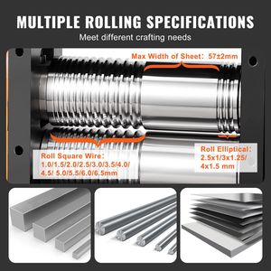 Laminatoio per Gioielli Multifunzione 2.24/57 mm, Rapporto di Trasmissione 1:2, Pressa per Materiali Metallici 0.5-5.5 mm - Product Image 3