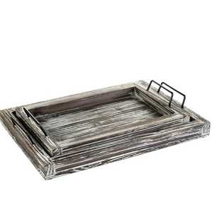 Bandeja de Servir de Madera de Pino Texturizada con Acabado Vintage, Plato para Aperitivos para el Hogar, Bar y Comedor - Product Image 1