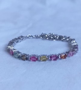 Natural Tourmaline <b>Charm</b> Bracelet in Sterling <b>Silver</b> White Gold Plated Luxury October Birthstone Jewelry for Women Party - Product Image 1