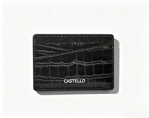 [Article phare] Portefeuille porte-cartes fin en cuir véritable Castello avec logo argenté et fermeture ouverte, combinaison de couleurs - Product Image 5