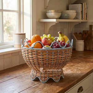 Cesta de Servir de Ratán Vintage de Lujo con Borde Festoneado, Centro de Mesa Ecológico de Fibra Sostenible para Cocina - Product Image 3