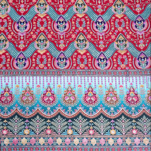 Tissu en crêpe naturel marron à imprimé floral géométrique ethnique avec bordure ornementale épaisse pour la confection de robes Kurti - Product Image 3