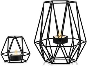 Geometric Metal <b>Lantern</b> Candle Holder Set Black Wire Frame <b>Tea</b> <b>Light</b> Stand Home Decoration Durable - Product Image 1