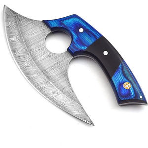 Burraq Custom Handmade Damascus Steel Full Tang Ullu Knife Wood Handle Ambidextrous Dishwasher Safe <b>Pizza</b> <b>Slicer</b> Leather Sheath - Product Image 2