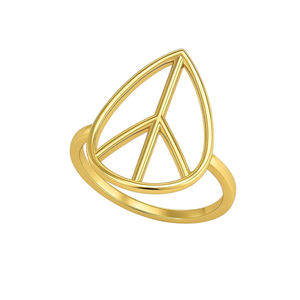 Anillo de Plata de Ley 925 con Baño de Oro de 18K, Diseño de Lágrima y Símbolo de la Paz, Estilo Bohemio Minimalista, Joyería Delicada Hippie, Precio de Fábrica de Lujo - Product Image 4