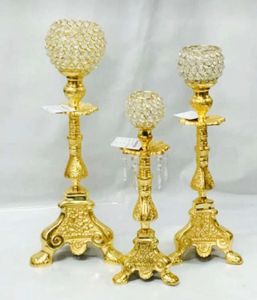 Golden Brass Candle Stand Set With Crystal Ball <b>Top</b> For Home <b>Wedding</b> Decoration Durable Metal Ornament - Product Image 4