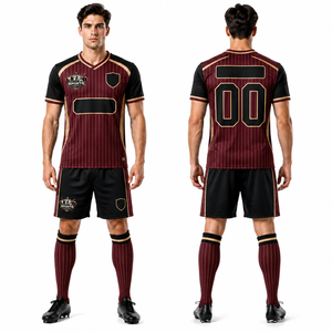 ชุดเสื้อและกางเกงฟุตบอลพรีเมียม ผ้าโพลีเอสเตอร์ถักสองชั้น พิมพ์ลายสกรีน ป้องกันการเป็นขุย คุณภาพสูง บริการ OEM - Product Image 1