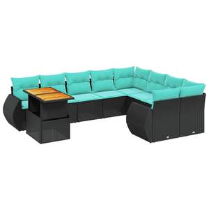 Juego de sofás de patio de ratán sintético negro de 10 piezas con cojines, conjuntos de jardín - Product Image 2