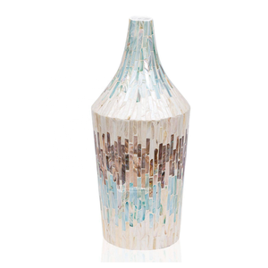 Vase décoratif en nacre, vase sur pied haut avec incrustation de coquillages, porte-fleurs mosaïque multicolore irisé pour salon - Product Image 3