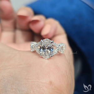 2CT Oval Cut Lab Diamond <b>Ring</b> IGI Certified Twisted <b>Split</b> Pave Engagement <b>Ring</b> 10K White Gold - Product Image 5