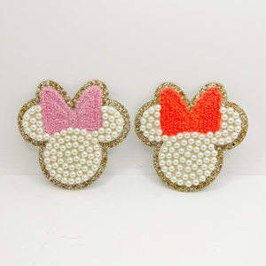 Patch brodé personnalisé tête de souris de dessin animé, avec perles et bordure scintillante, thermocollant ou à coudre, pour vêtements, chapeaux, sacs, vestes - Product Image 5
