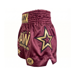 กางเกงมวยไทย Askar Wear Ind สีเบอร์กันดี ลายดาวสีทอง กางเกงชกมวยสำหรับผู้ใหญ่ ทรงปกติ ใส่ได้ทั้งชายและหญิง - Product Image 2