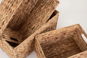 Hand Woven Basic Water hyacinth Rectangle <b>Basket</b> with Handle <b>Foldable</b> Multifunction <b>Basket</b> - Product Image 3