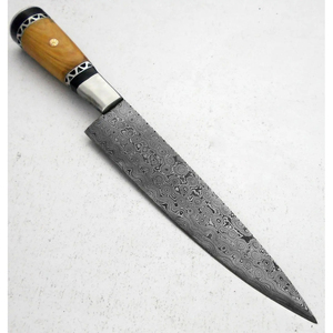 Couteau de chef moderne personnalisé fait main, lame en acier Damas de 7 pouces, épaisseur 3,0 mm, manche en bois, étui en cuir - Product Image 5