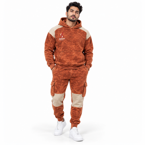 Ensemble de survêtement décontracté pour homme de haute qualité, effet délavé à l'acide, comprenant un sweat à capuche et un pantalon de jogging, en tissu de coton doux, texture délavée à l'acide, coupe décontractée - Product Image 1