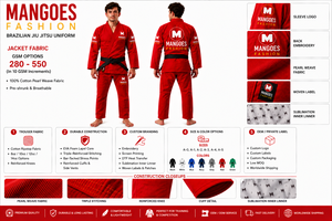 Uniforme de Jiu-Jitsu Brasileño Rojo MANGOES FASHION, 100% Algodón, Tejido Perlado, Transpirable, Antibacterial, Absorbe la Humedad, Ropa de Entrenamiento, Logotipo Personalizado - Product Image 6
