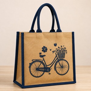 Sac fourre-tout de luxe décontracté en jute avec fermeture éclair, réutilisable, pour le shopping, imprimé floral, à porter à l'épaule pour les courses et l'usage quotidien - Product Image 1