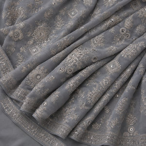 Grey Embroidered Organza Sari <b>Fabric</b> With <b>Sequin</b> Details For Women Party Wear Designer Garments Bridal Wear - Product Image 5