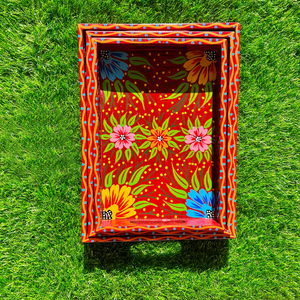 Ensemble de plateaux décoratifs en bois peints à la main, style art camion pakistanais rouge, artisanat traditionnel, décoration culturelle pour la maison - Product Image 6