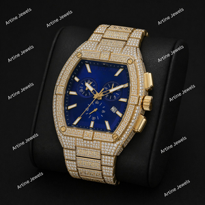 Reloj cronógrafo Tonneau dorado con cristales azules, esfera con diseño de cristal, reloj de lujo, elegante y moderno, regalo para hombre. - Product Image 2