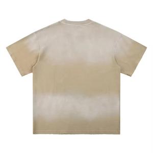 T-shirt court à col roulé pour homme, coupe carrée, 100 % coton, délavé à l'acide, effet soleil, vieilli, tissé, respirant - Product Image 2