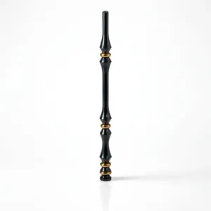 Balustre d'escalier moderne en métal noir avec anneaux décoratifs dorés, embout de rampe en fer pour design d'escalier de luxe - Product Image 6