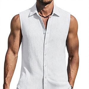 Camiseta sin Mangas para Hombre Ever Glow, Blanca, con Botones, Cuello Redondo, Color Sólido, Informal, de Punto, Algodón Transpirable, Ecológica, de Secado Rápido - Product Image 4