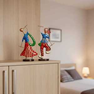 Traditional Rajasthani Dandiya Couple Statue <b>Set</b> – Multicolor Hand-Painted Metal Art for Home Decoration Traditional Hand-<b>Paint</b> - Product Image 4
