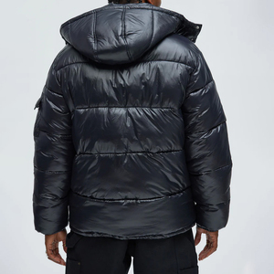 Veste matelassée unisexe sur mesure, style décontracté, col montant brillant, à capuche, vente en gros, toutes tailles - Product Image 2